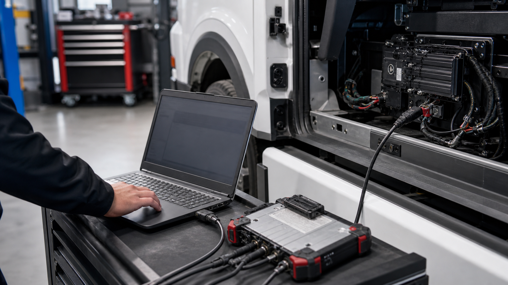 Elektronikdiagnose an einem Nutzfahrzeug